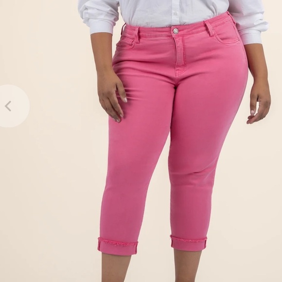 Kut From The Kloth Pink Catherine Crop Straight Leg Denim Size 28W - Picture 1 of 8